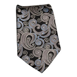 Van Heusen Tie Mens One Size Black Gray Paisley 100% Silk Necktie Dress Formal